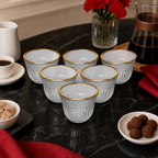 96 Pieces Clear Glass Cawa Cups with Gold-Tone Rims, Fluted Design, 6-Piece Set