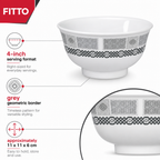 144 Pieces Rice Bowl, 4 Inch, Grey With Geometric Border, Single Tablewares Bowl for Side Portions and Serving