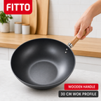72 Pieces Non-Stick Wok Frying Pan with Wooden Handle, 30 cm