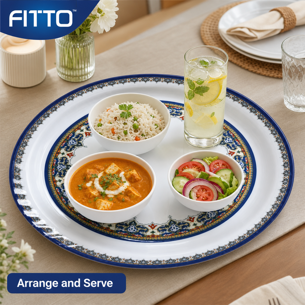 72 Pieces Melamine Round Serving Trays with Decorative Pattern, 45 cm