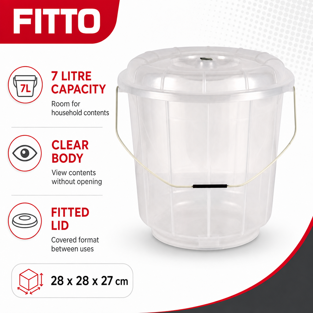 96 Pieces Transparent Plastic Bucket with Lid and Carry Handle, 7 Litre