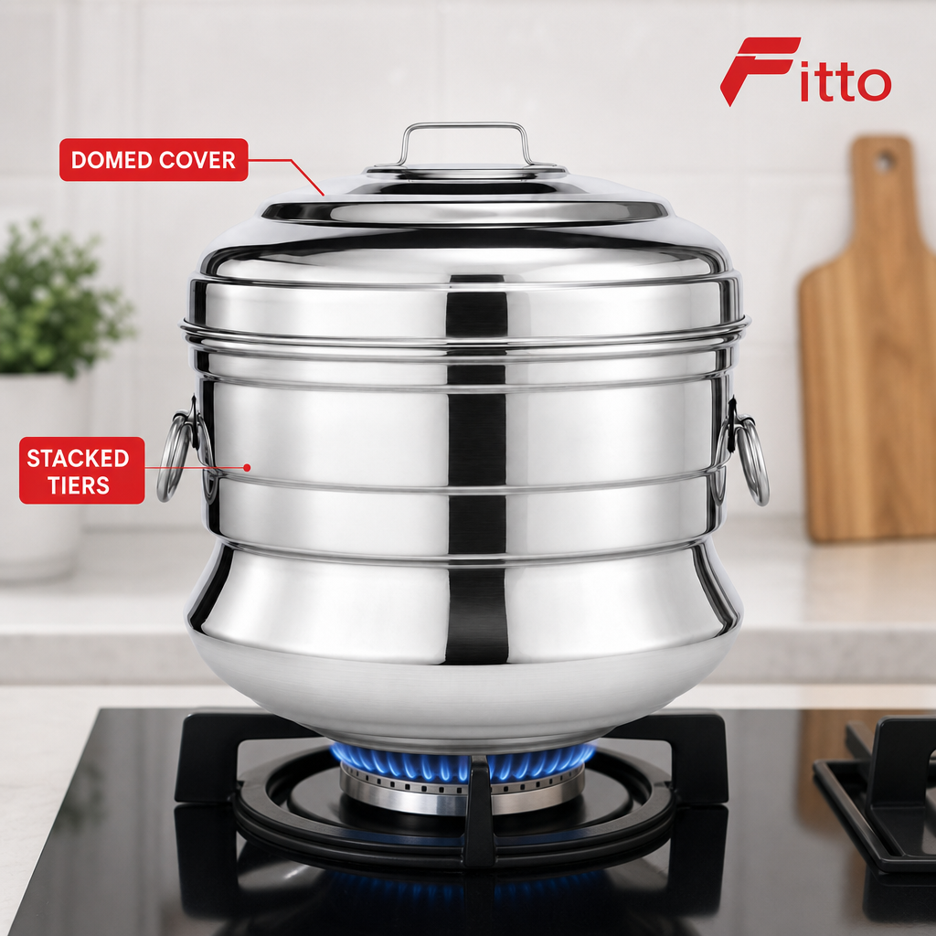 48 Pieces Stainless Steel Multi-Tier Idli Steamer Pot with Domed Lid, 13-Idli Capacity