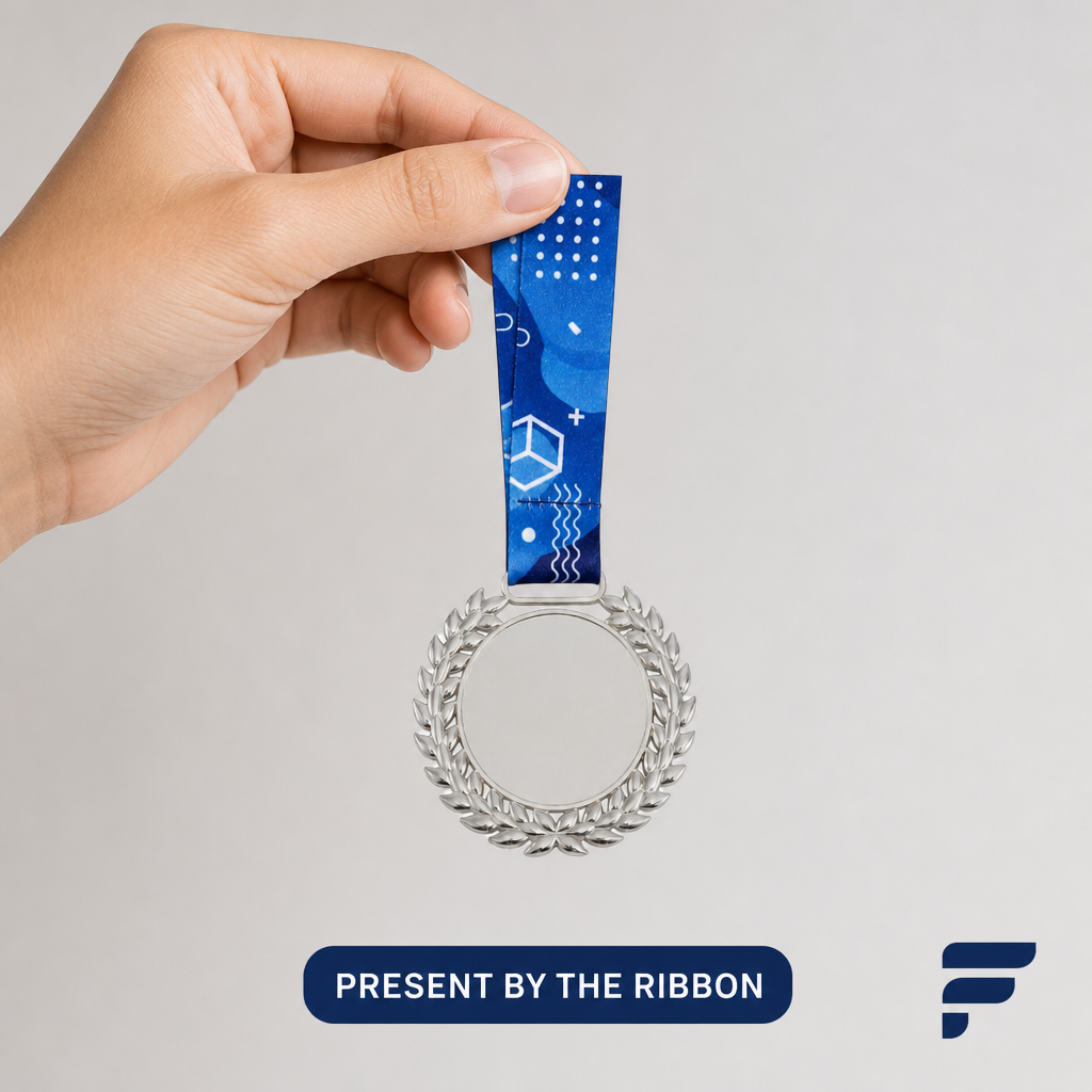 144 Pieces Laurel Frame Sports Medal with Blue Ribbon, Silver, 10 x 8 cm