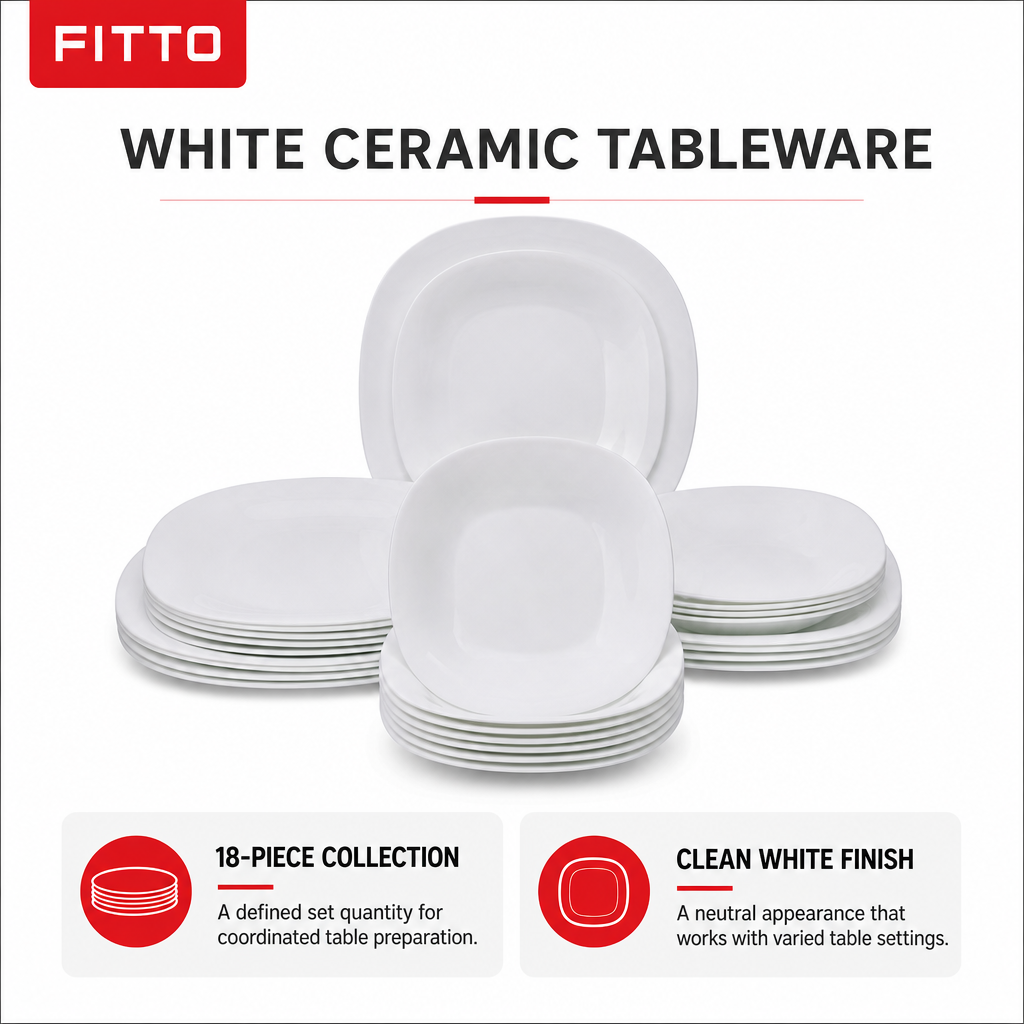 48 Pieces Ceramic Dinnerware Serving Set, White, 18 Pieces
