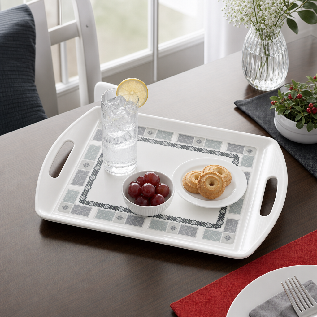 60 Pieces Melamine Rectangular Serving Trays with Double Handles, 24 Inch