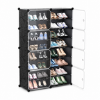 48 Pieces Black and Clear 8-Tier Shoe Storage Cabinet with Doors, 85 x 32 x 127 cm, 1 Unit