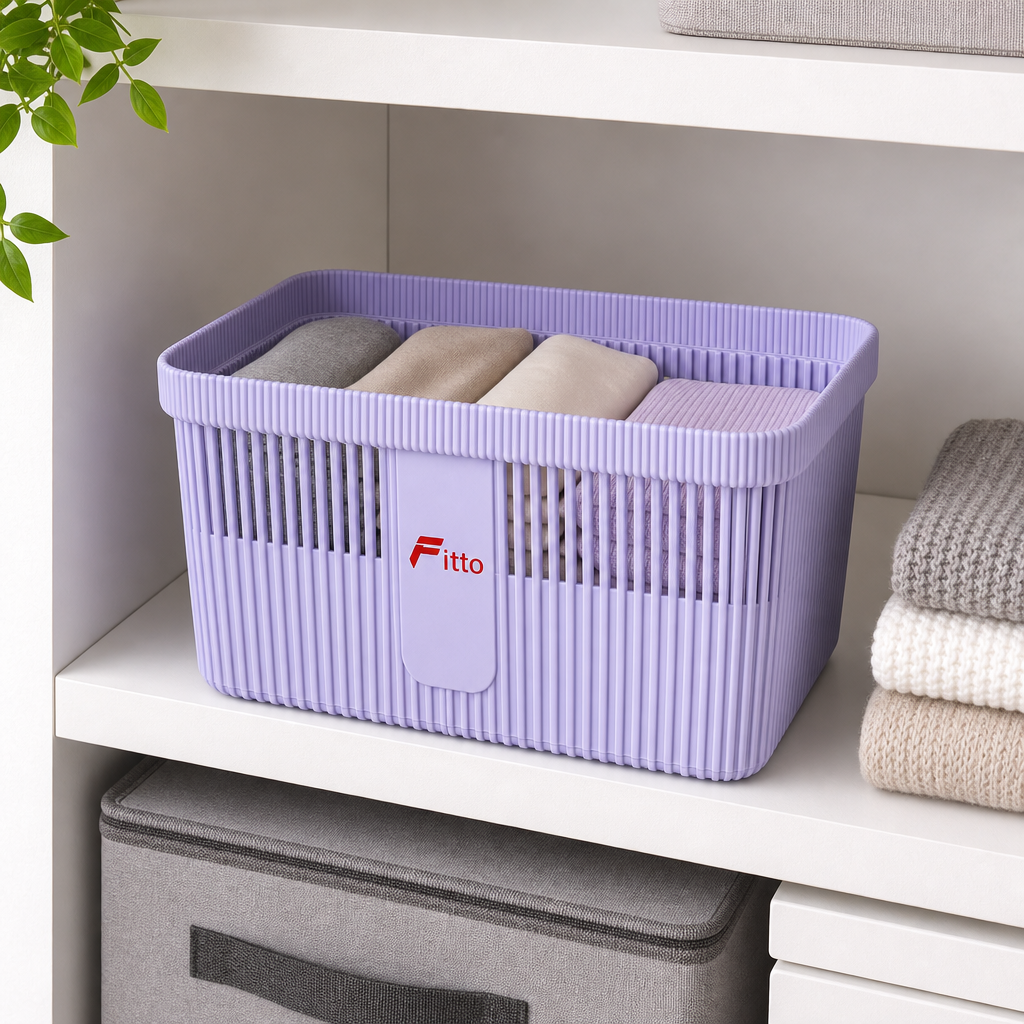 120 Pieces Rectangular Plastic Storage Basket with Ventilated Sides, 32 x 24 x 16 cm, Lavender