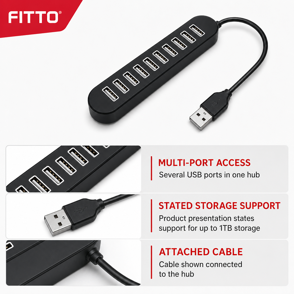 96 Pieces USB Hubs with 1TB Storage Support, Multi-Port USB 2.0 Expansion Hub with Attached Cable