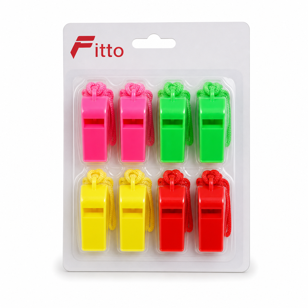 240 Pieces Plastic Whistles with Neck Strings, Assorted Colours, 8 Pieces