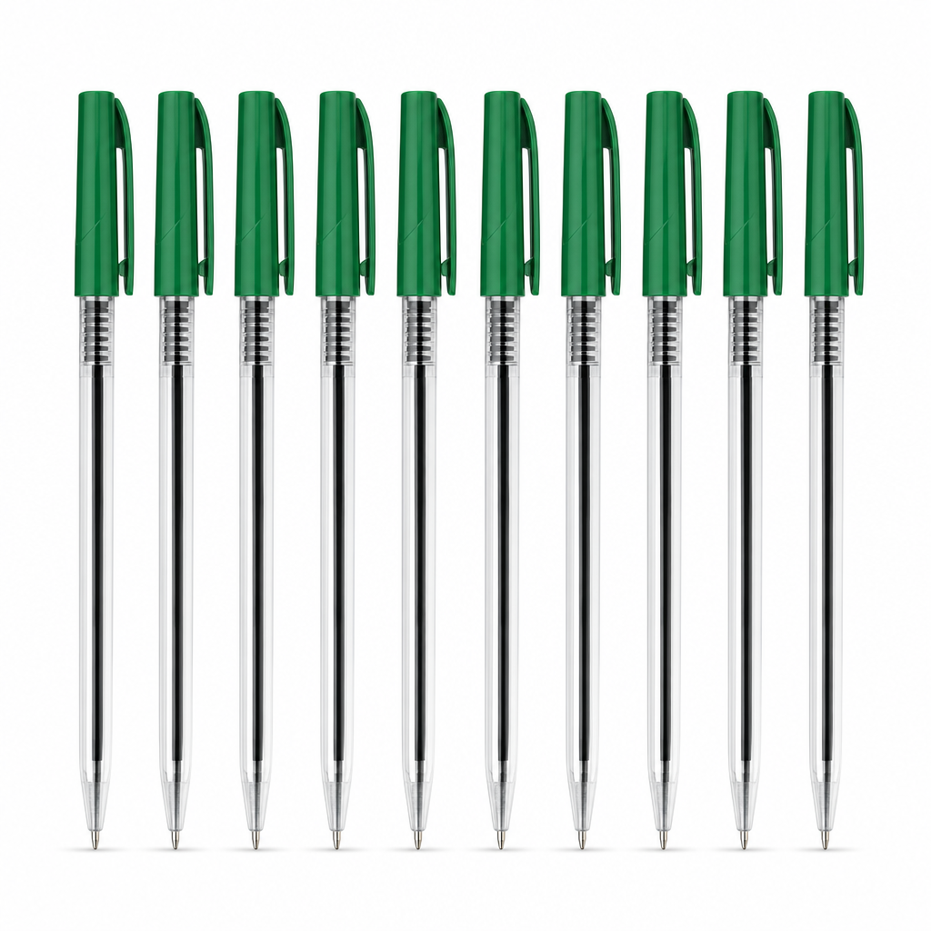 144 Pieces 77 Ball Pens, Green Ink, 10 Pack