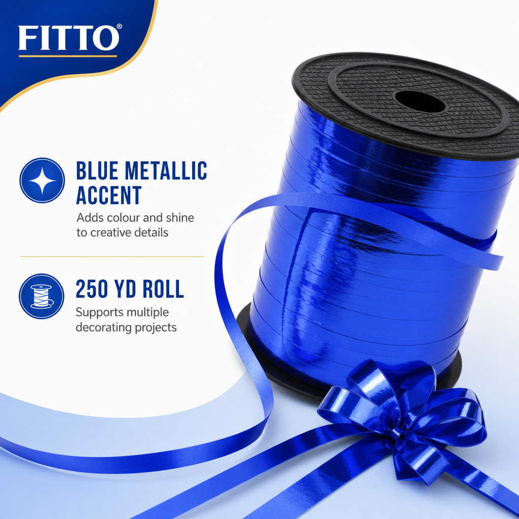 120 Pieces Blue Metallic Ribbon Roll, 5 mm x 250 yd, Decorative Craft Ribbon for Wrapping, Bows and Creative Projects