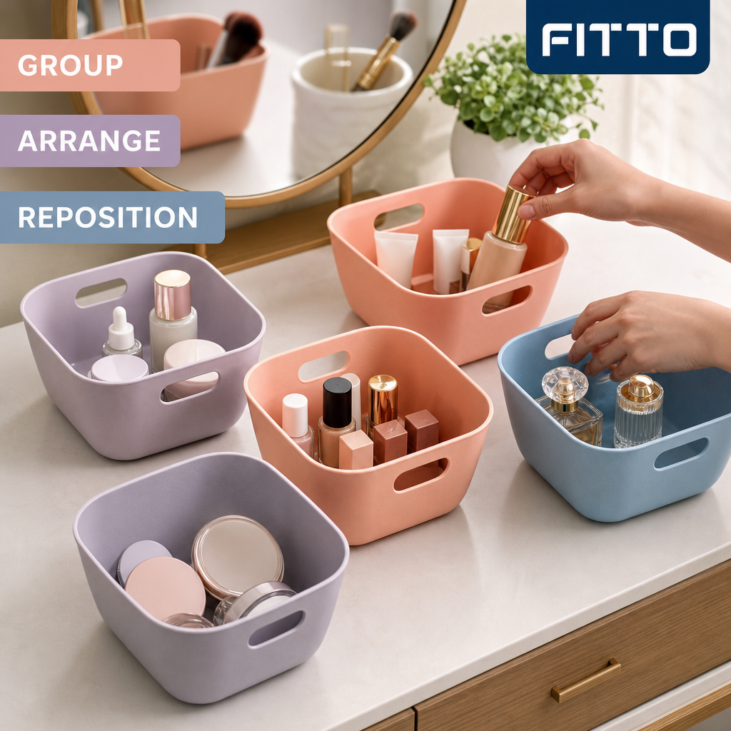 120 Pieces Cosmetic Organizers Tray Set, 5 Pieces, Mixed Colours, Handled Storage Bins for Makeup and Beauty Essentials