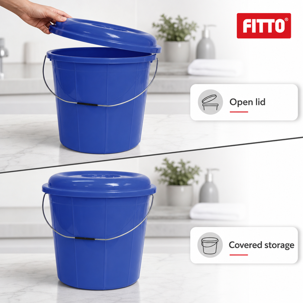 120 Pieces Household Buckets with Lid and Carry Handle, Plastic, 7 Litre, Blue