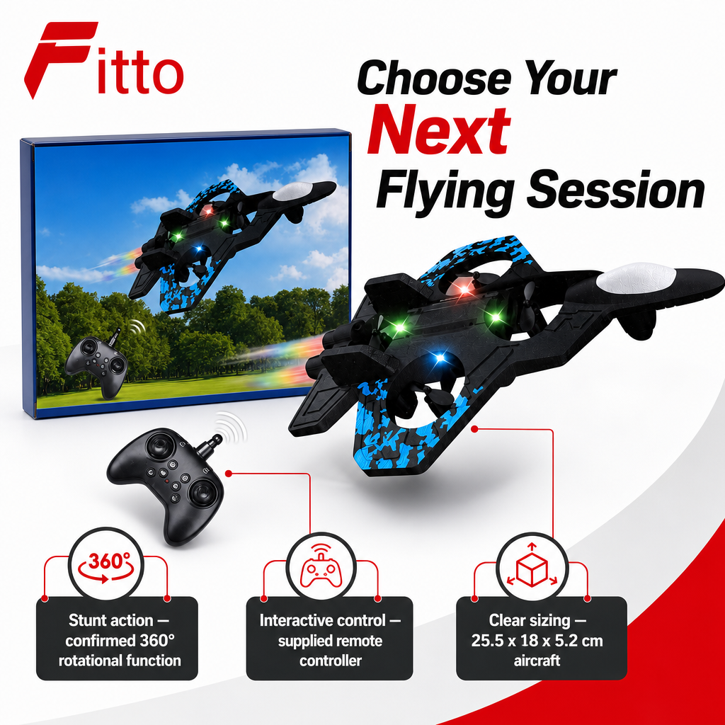 60 Pieces Remote Control Fighter Plane with 360° Stunt Function, 25.5 x 18 x 5.2 cm