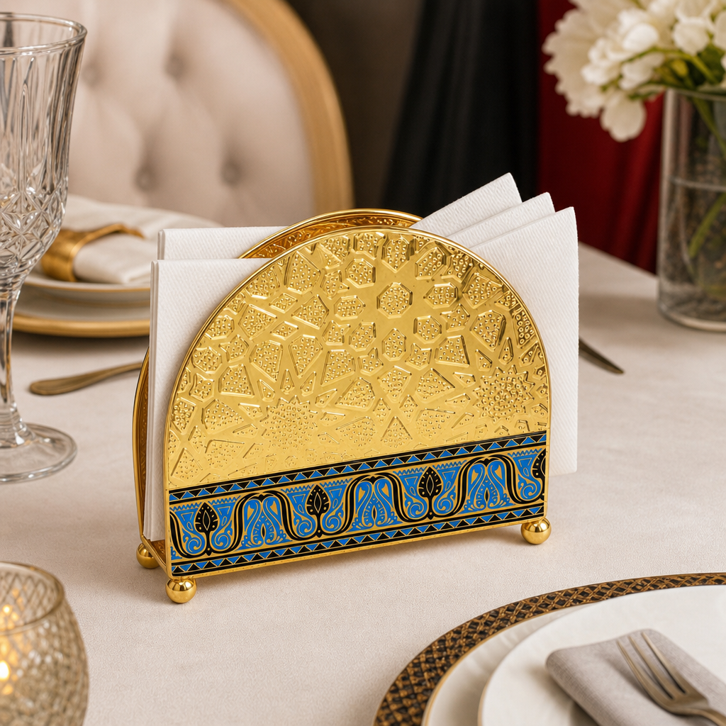 96 Pieces Decorative Metal Napkin Holders, Gold and Blue, Ornamental Tabletop Design, 1 Piece