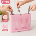 144 Pieces Utensil Organizer, Pink Plastic Cutlery Holder with Compartments, 31 x 25 x 13 cm