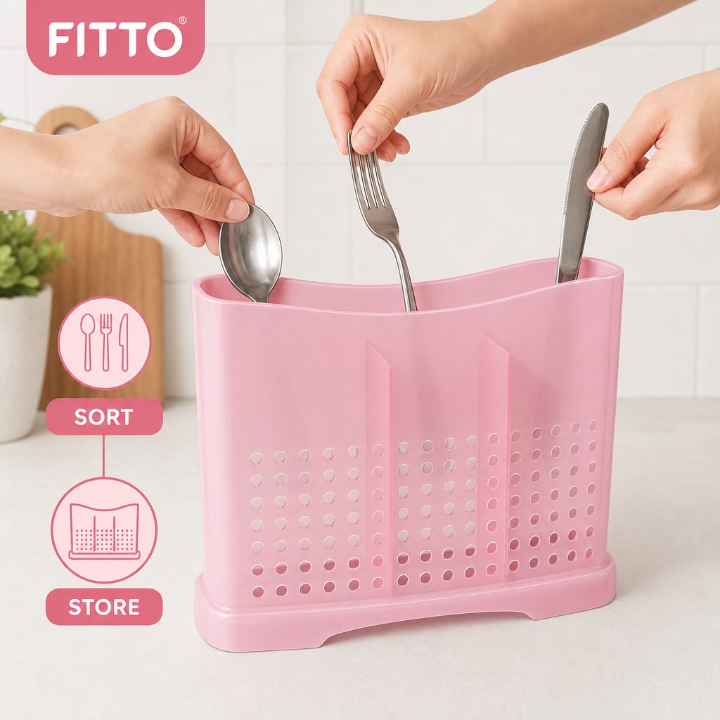 144 Pieces Utensil Organizer, Pink Plastic Cutlery Holder with Compartments, 31 x 25 x 13 cm