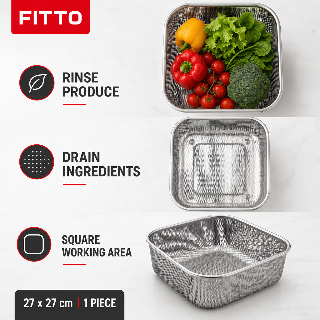 96 Pieces Grey Stainless Steel Square Strainer Basket, 27 x 27 cm, 1 Piece