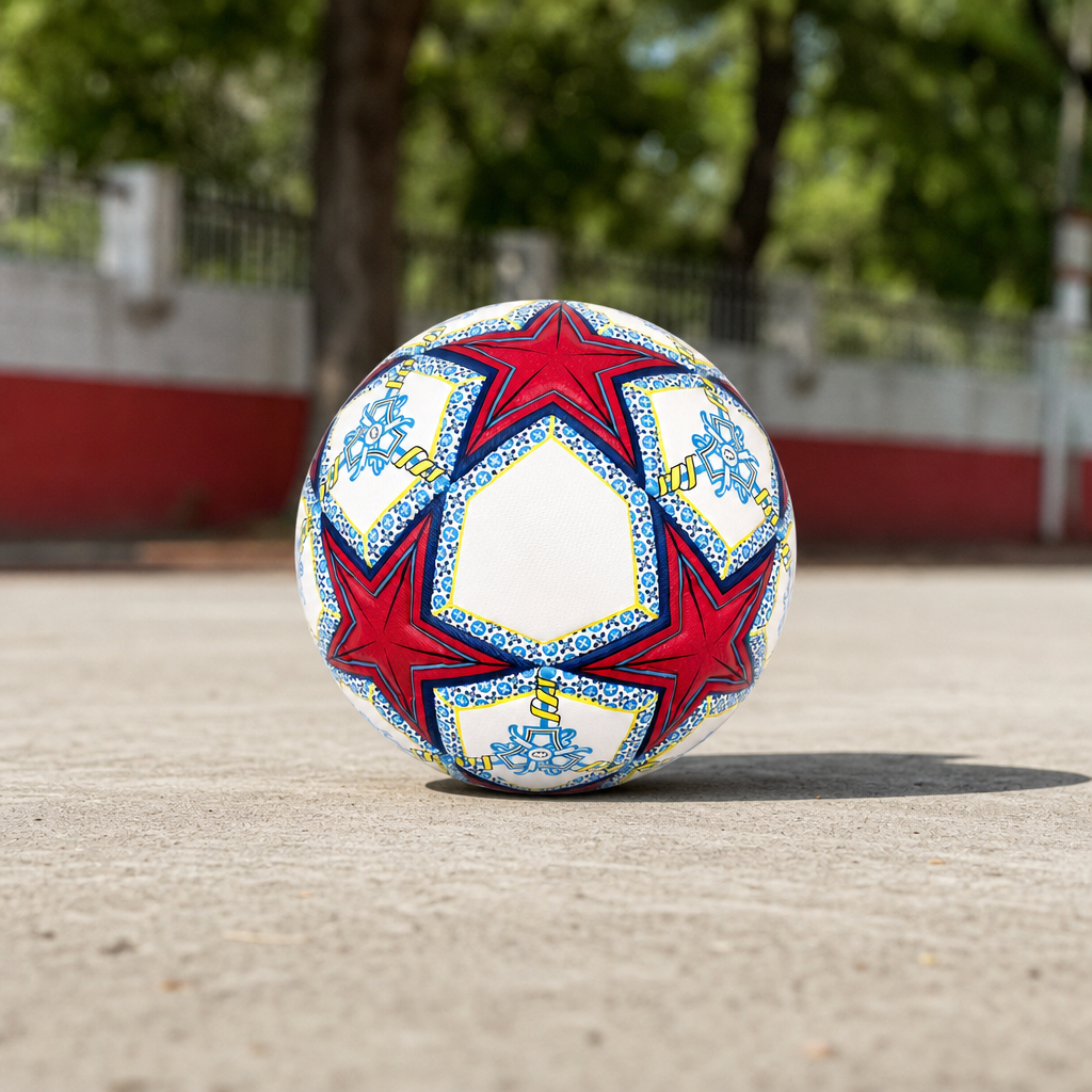 60 Pieces Size 5 Football, White with Red Star Design, Single Ball for Match Practice and Recreation