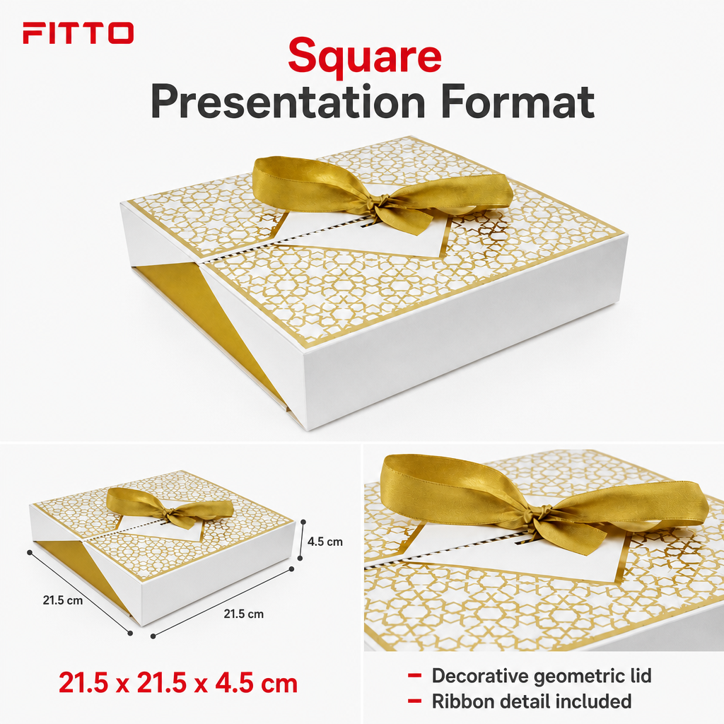 96 Pieces White Square Chocolate Box with Ribbon, 21.5 x 21.5 x 4.5 cm, 1 Piece