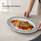 96 Pieces Melamine Oval Serving Plate, 17 Inch Grey Tablewares with Geometric Border for Serving