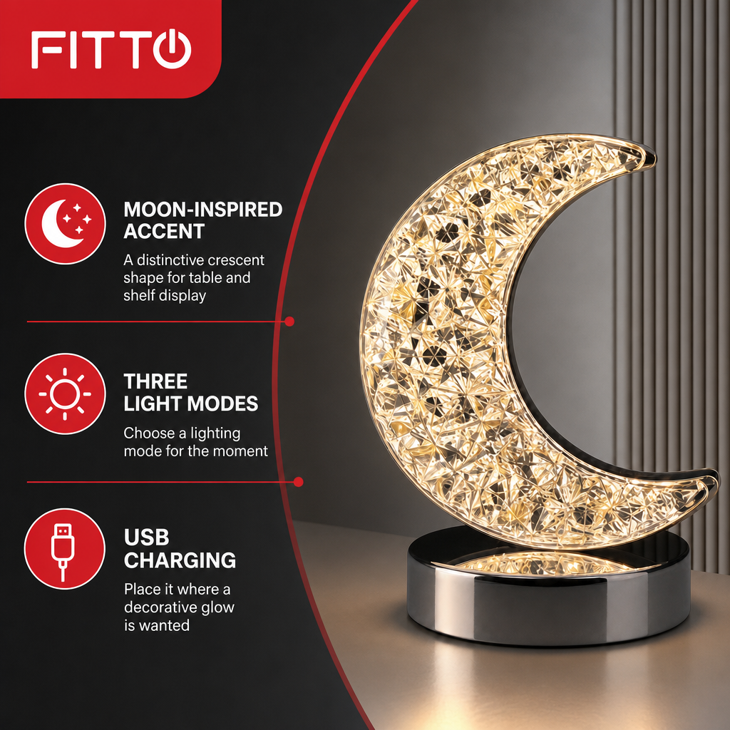 96 Pieces White LED Crystal Crescent Moon Table Lamps with 3 Light Modes, Touch Switch and USB Charging, 1 Piece