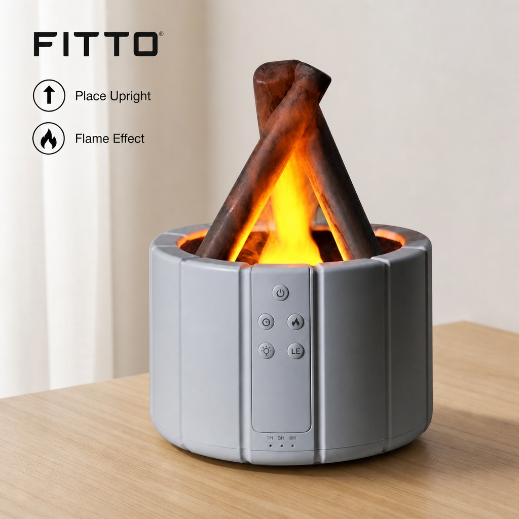 48 Pieces Aroma Diffuser and Ultrasonic Humidifier with Flame Effect, Grey and Orange, 24 x 18 x 12 cm, 1 Unit