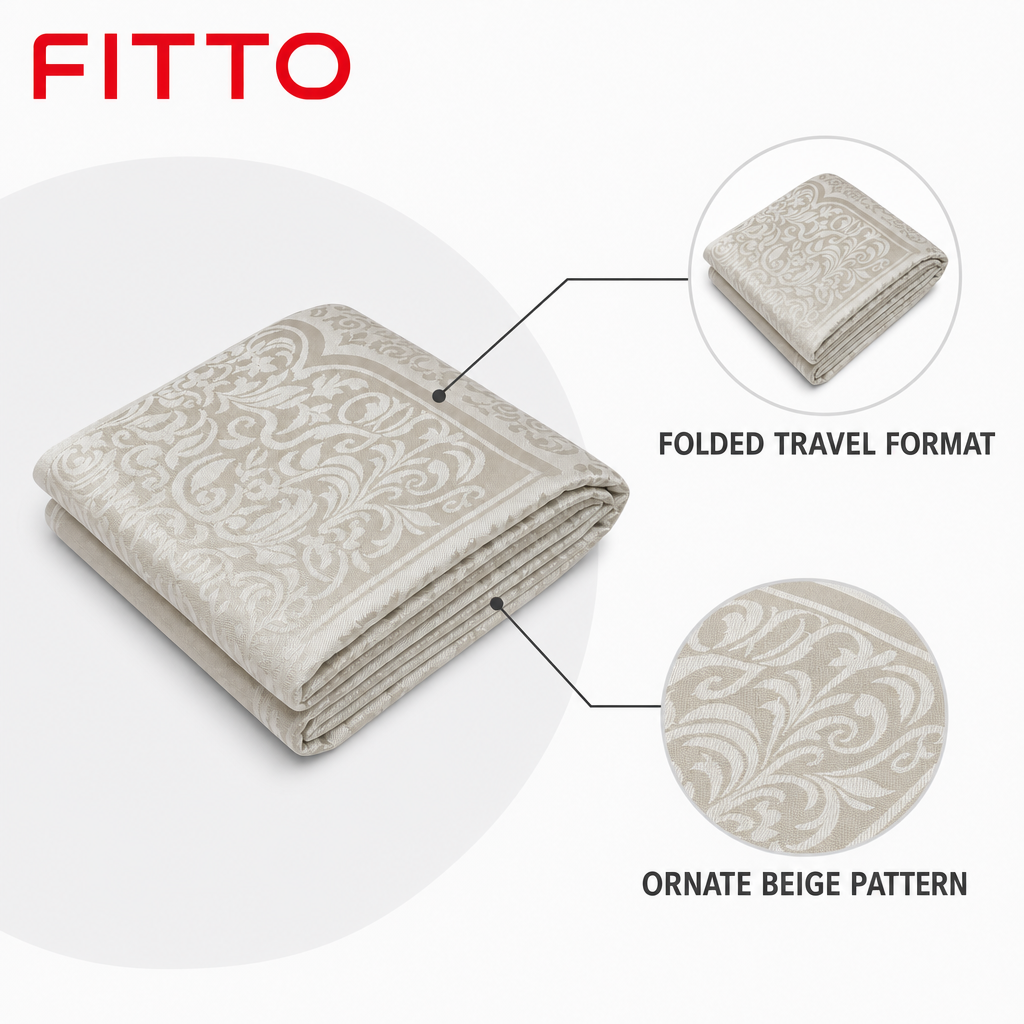 96 Pieces Silk Travel Prayer Mats, Syrian Style, Beige, Foldable Religious Mat