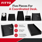 48 Pieces 5-Piece Wooden Executive Desk Set with Clock, Writing Pad, Document Tray, Pen Holder and Letter Holder, Black