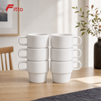 60 Pieces Stackable Ceramic Coffee Mugs with Geometric Handles, White, Set of 6