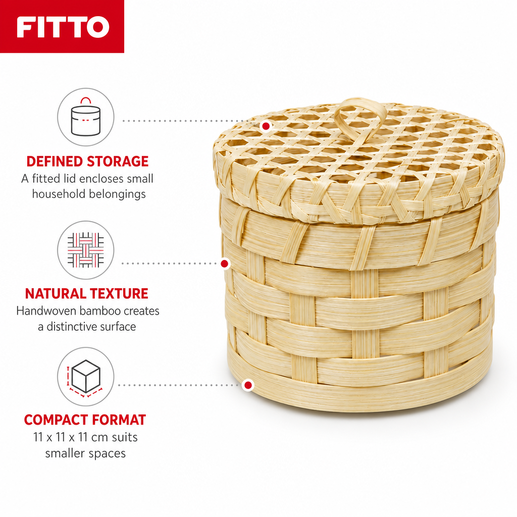96 Pieces Handwoven Bamboo Round Storage Box with Lid, Natural, 11 x 11 x 11 cm