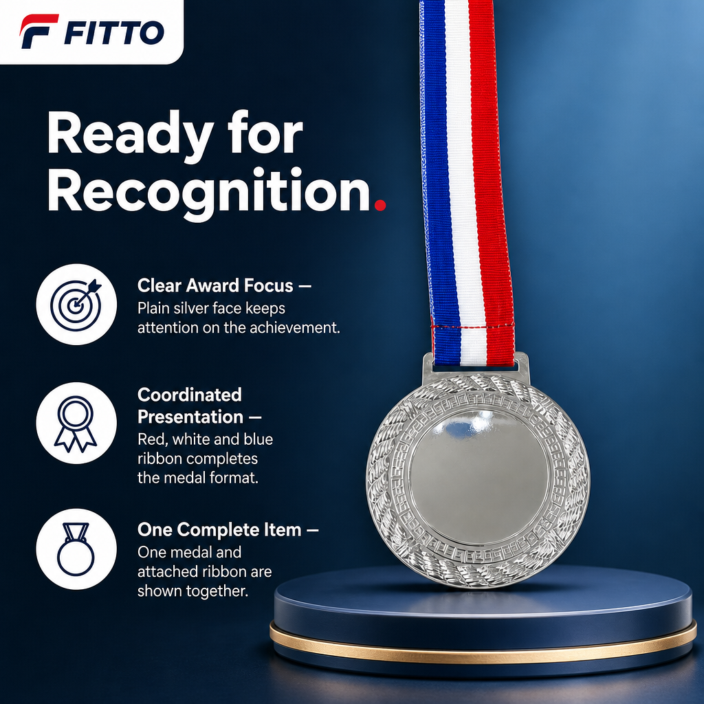 144 Pieces Plain Sports Medal with Red White and Blue Ribbon, Silver, 10 x 8 cm