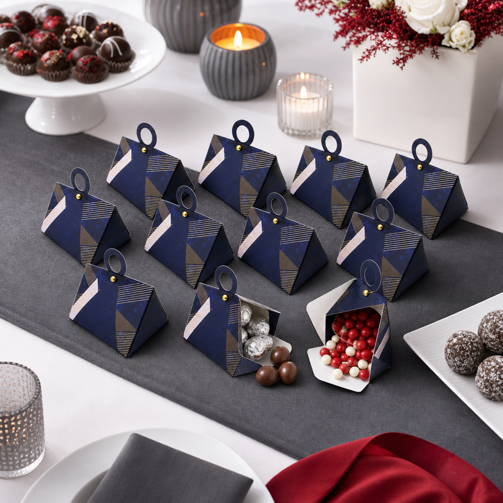 96 Pieces Blue Triangular Prism Candy Favor Boxes, 7.5 x 7.5 x 13 cm, 12 Pieces