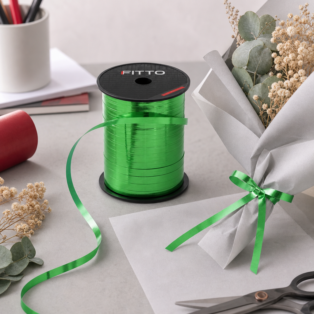 120 Pieces Green Metallic Ribbon Roll, 5 mm x 250 yd, Decorative Craft Trim for Wrapping and Creative Projects