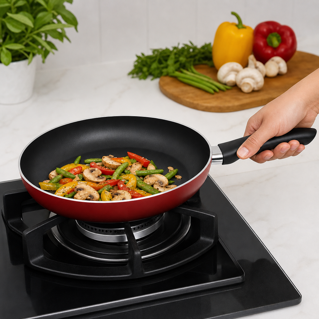 60 Pieces Red 28 cm Aluminum Non-Stick Frying Pan with Black Handle