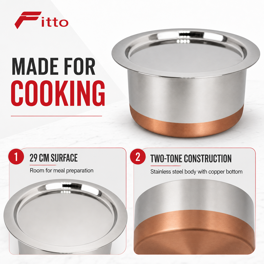 48 Pieces Stainless Steel Cooking Pan with Copper Bottom, 29 cm