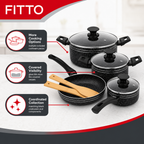 48 Pieces 7-Piece Non-Stick Cookwares Set with Glass Lids, Black Pots and Pan Set for Home Cooking
