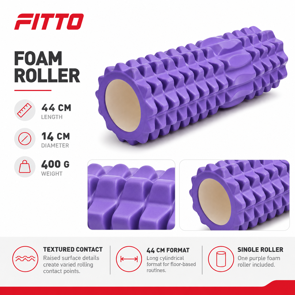 72 Pieces Textured Foam Yoga Roller, 44 cm, Purple, Single Roller for Warm-Ups, Stretching and Mobility