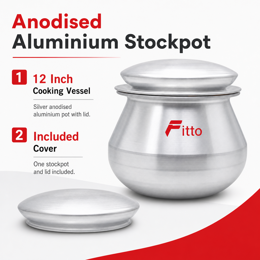 96 Pieces Anodised Aluminium Stockpot with Lid, 12 Inch, Silver