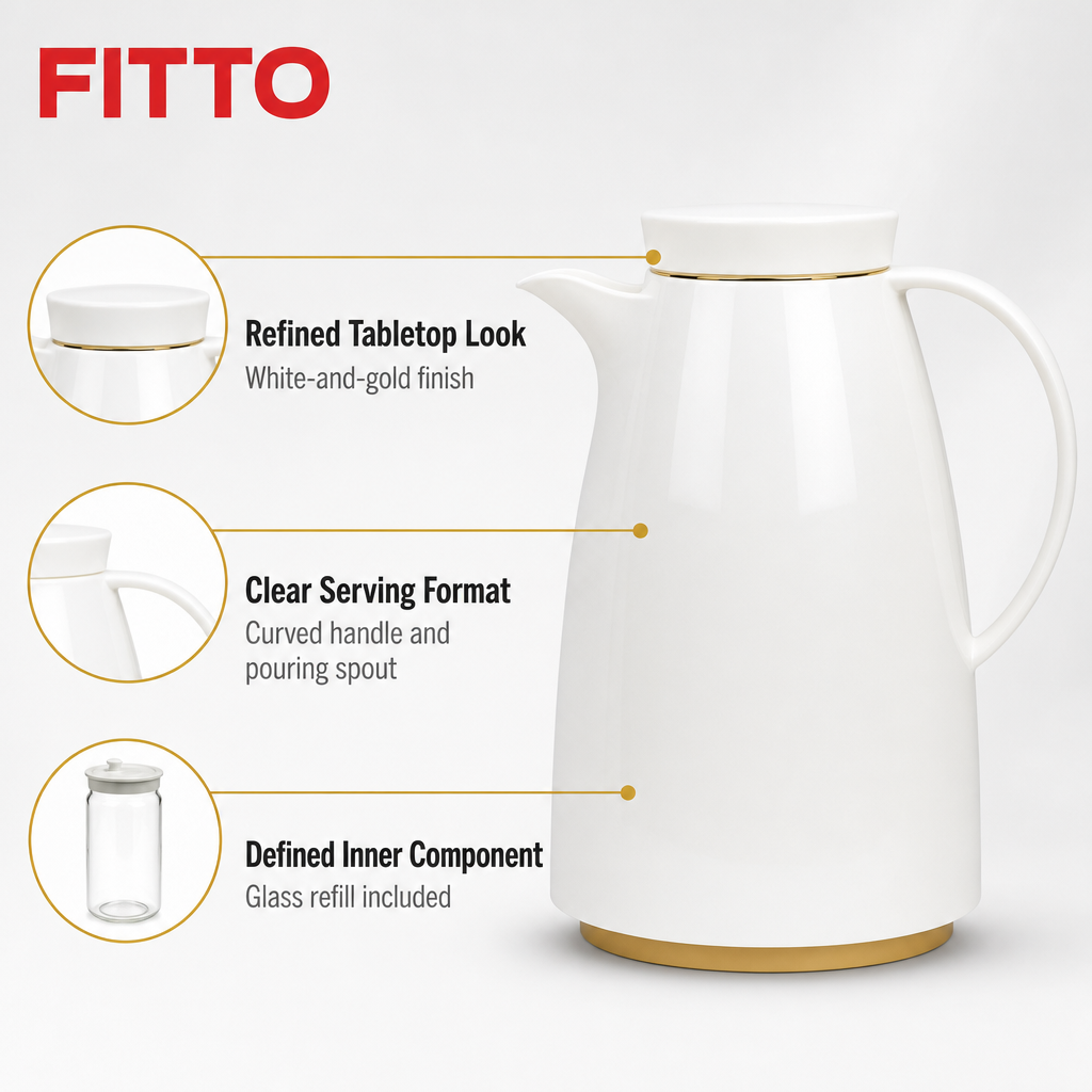 72 Pieces Plastic Vacuum Flask with Glass Refill, 1 Litre, White and Gold