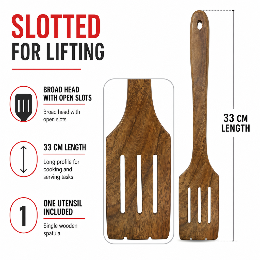 120 Pieces Wooden Slotted Spatula, 33 cm, 1 Piece