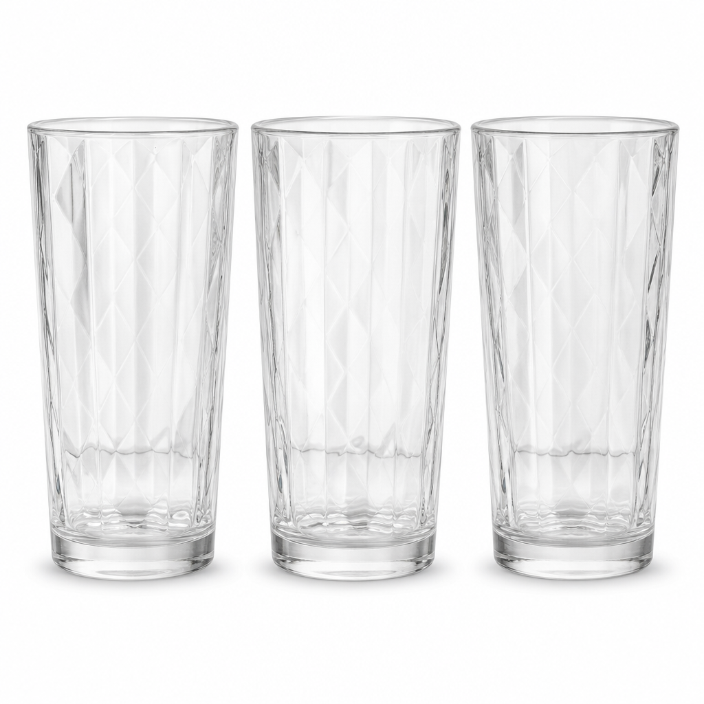 96 Pieces Glass Tumbler Set, 245 ml, 3 Pieces, Clear Faceted Drinkwares