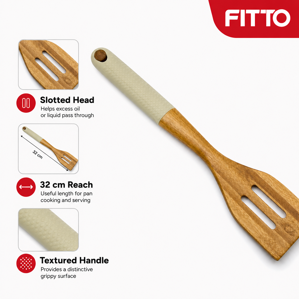 96 Pieces Wooden Slotted Turner, 32 cm Kitchen Cooking Utensils with Ergonomic Textured Handle