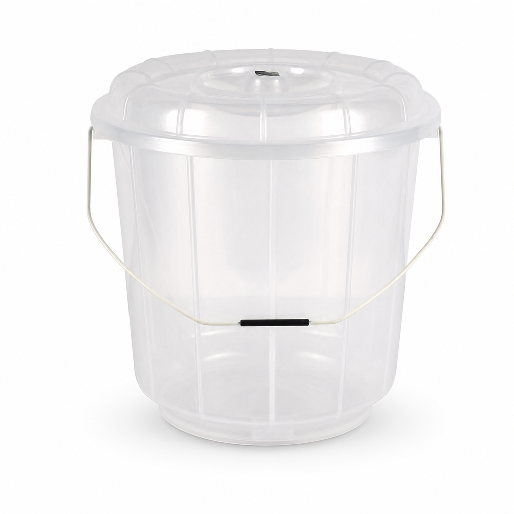 96 Pieces Transparent Plastic Bucket with Lid and Carry Handle, 17 Litre
