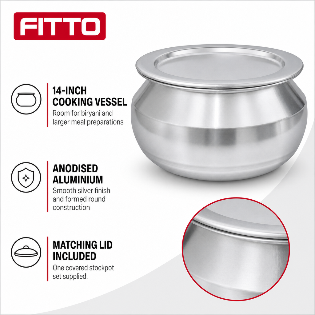 96 Pieces Anodised Aluminium Biryani Stockpot with Lid, 14 in