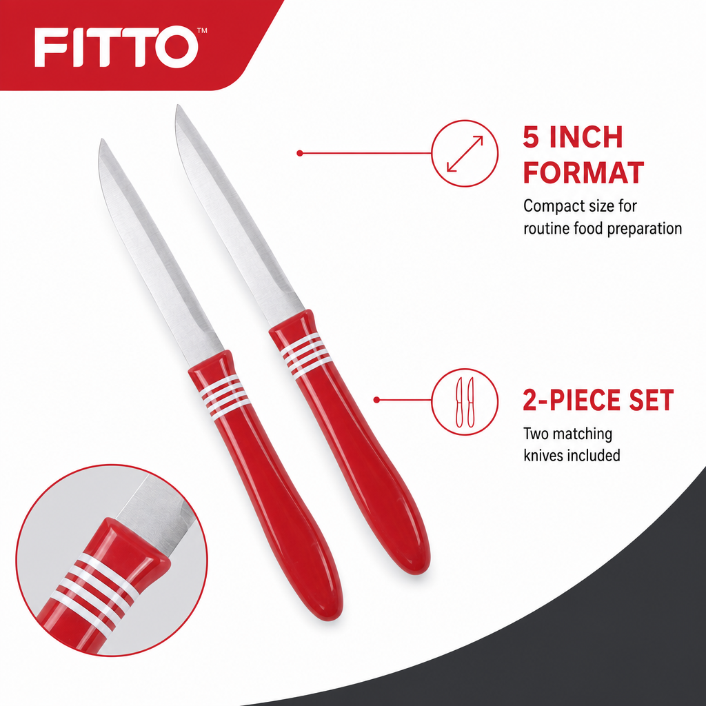 120 Pieces 5 Inch Kitchen Knives Set With Plastic Handles, Red and Silver, 2 Pieces