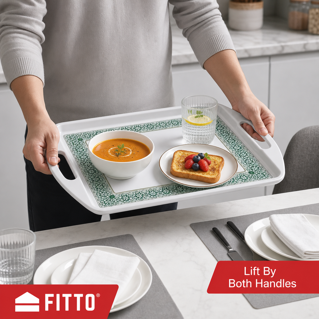 72 Pieces Rectangular Serving Trays with Double Handles, 22 Inch, Gray Decorative Border