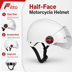 72 Pieces Half-Face Motorcycle Helmets with Clear Visor, White, Single Unit
