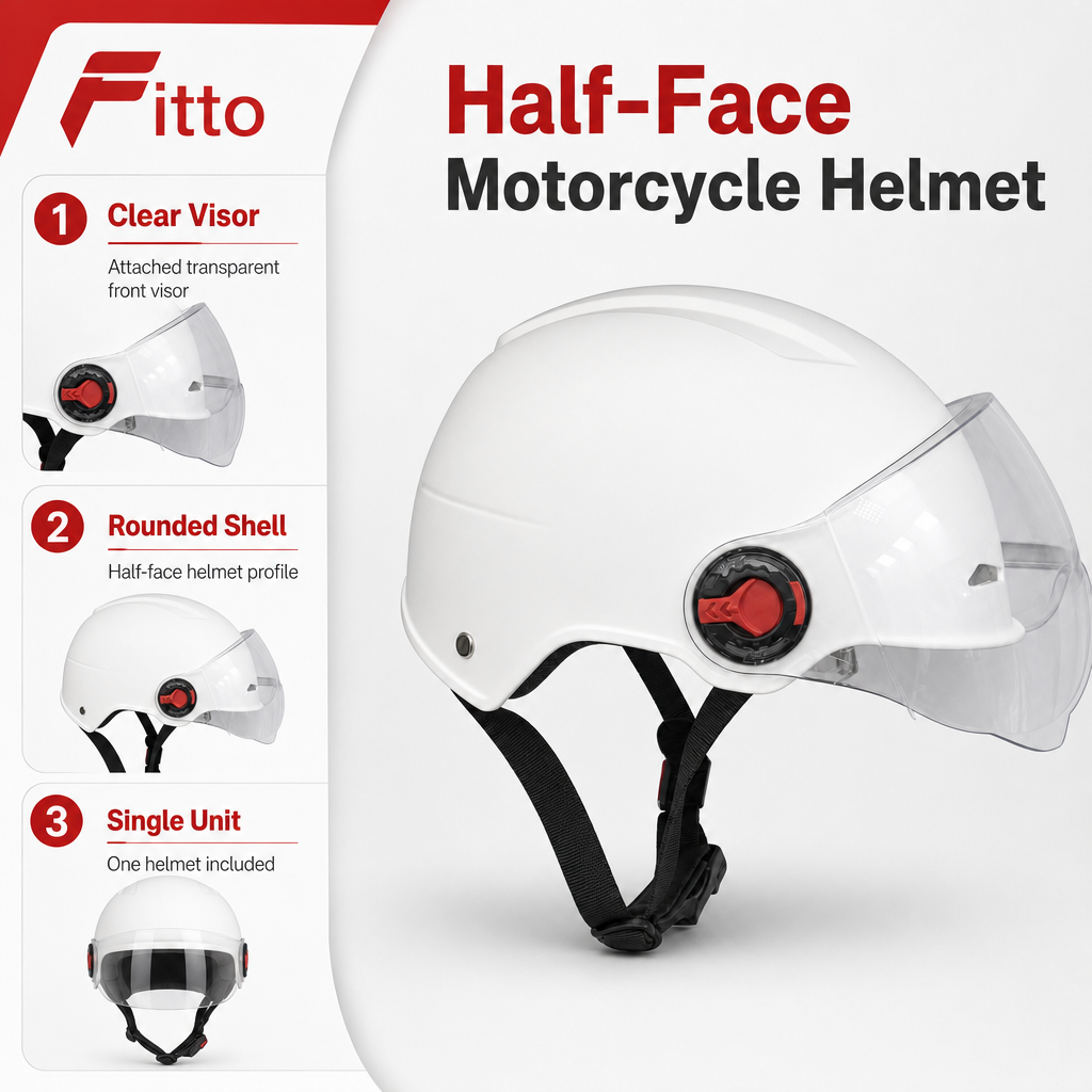 72 Pieces Half-Face Motorcycle Helmets with Clear Visor, White, Single Unit