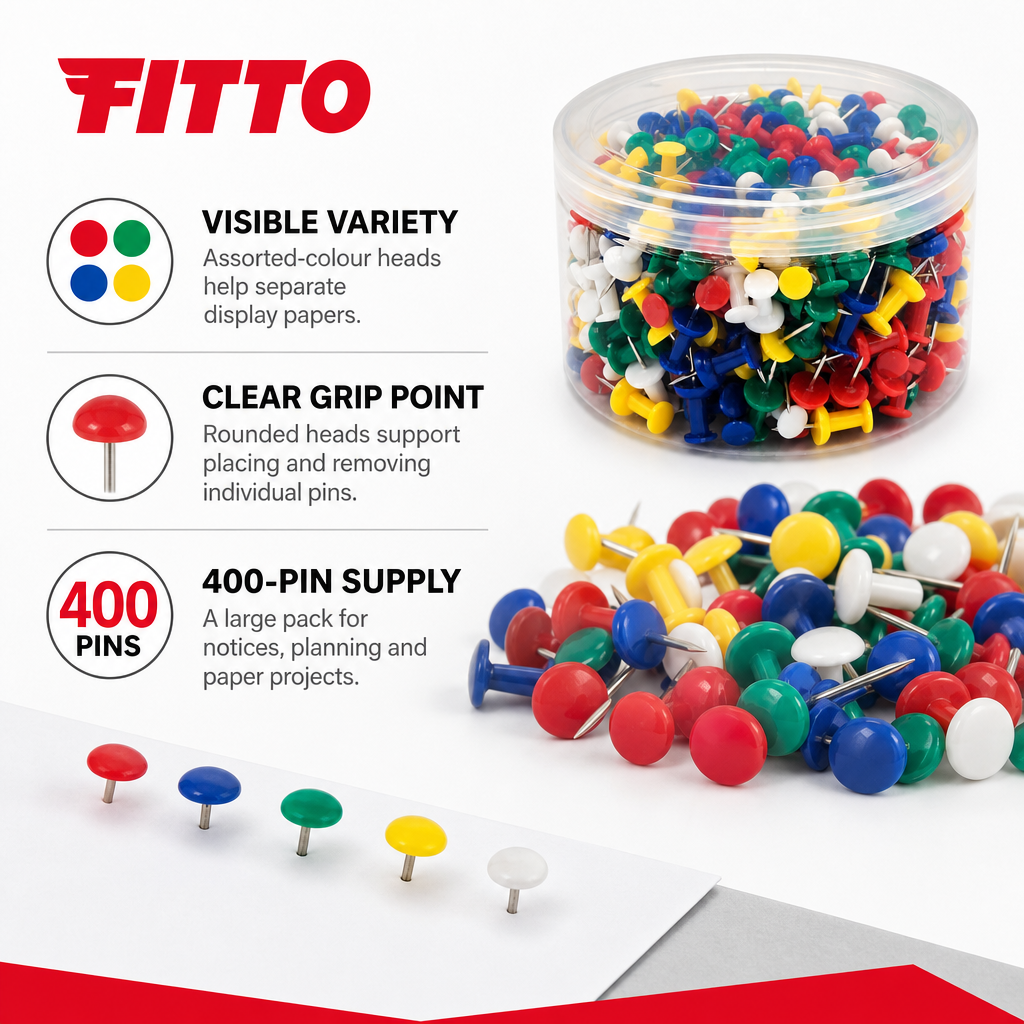 96 Pieces Push Pins, Assorted Colours, 400-Pack for Notice Boards, Corkboards and Paper Displays